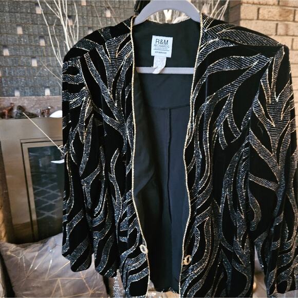 Vintage Embellished Black Velvet Jacket With and Silver with Gold Trim - Picture 7 of 16